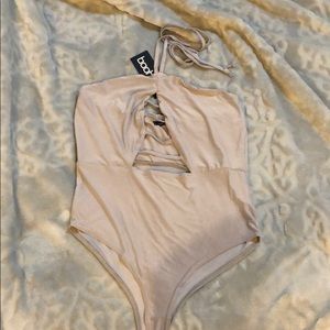 grey halter neck w cut outs bodysuit size 6